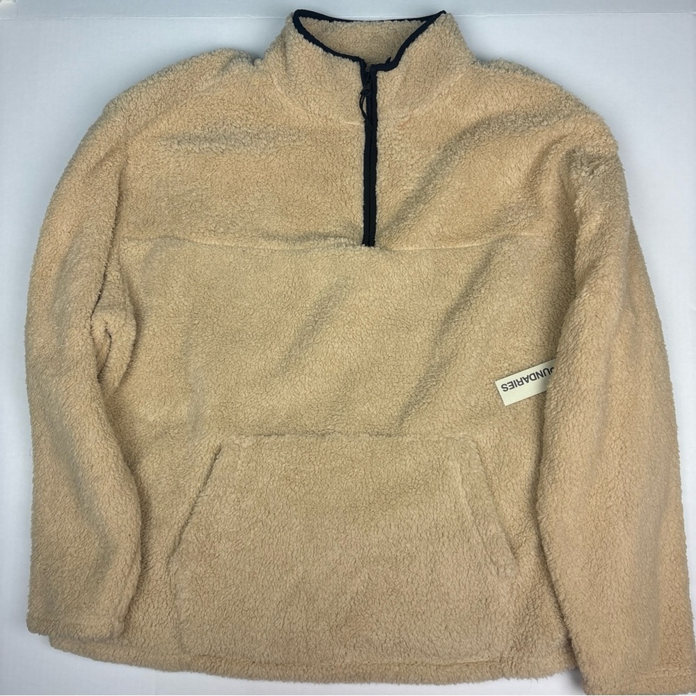 No Boundaries Women 3XL Jacket NEW Fleece Pullover Pebble Tan High Pile Faux Fur